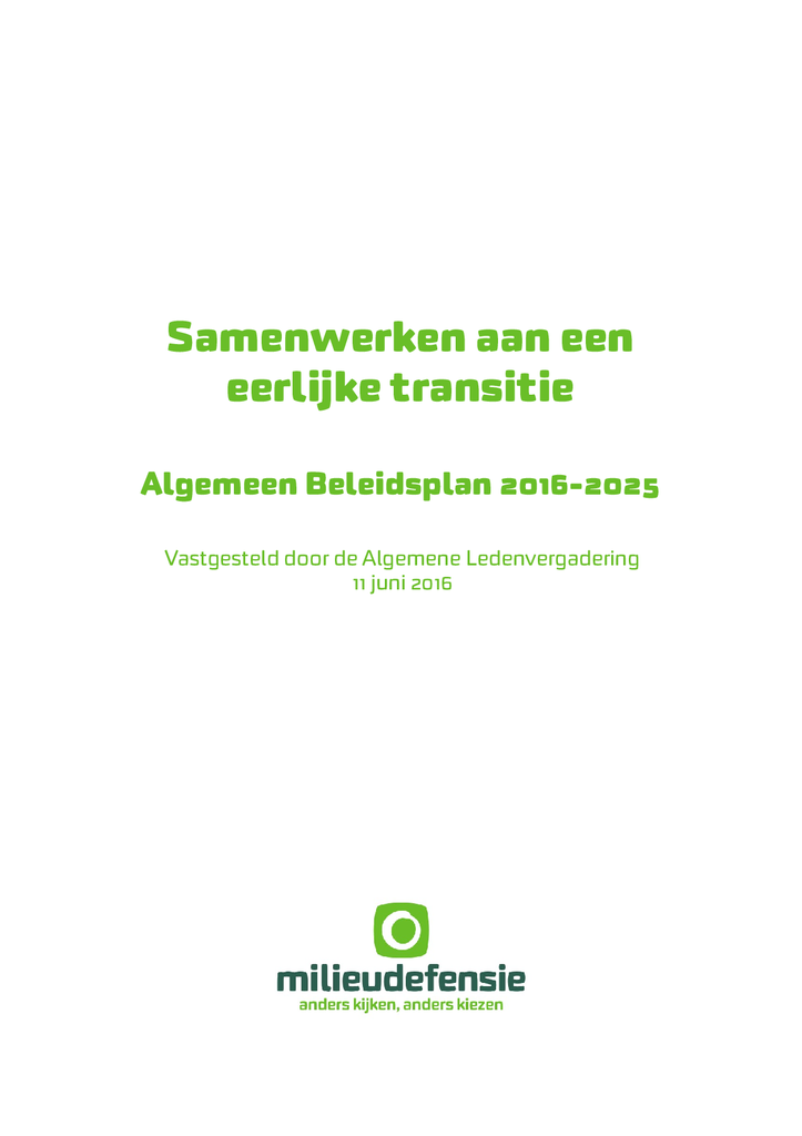 Voorbeeld van de eerste pagina van publicatie 'Algemeen Beleidsplan 2016 - 2025'