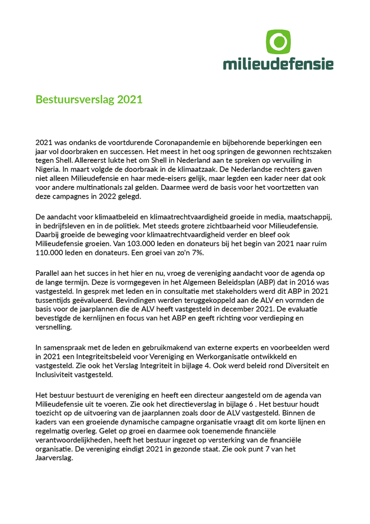 Bestuursverslag 2019 — Milieudefensie