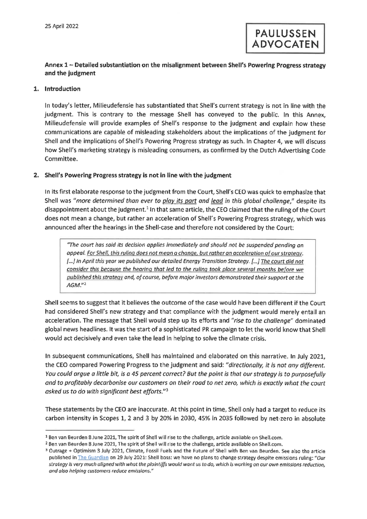 Voorbeeld van de eerste pagina van publicatie 'Bijlage 1 van de brief aan de bestuursleden van Shell'