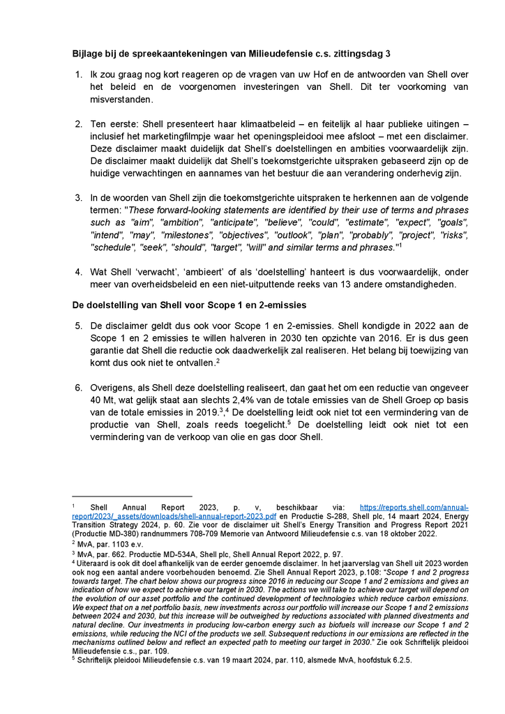 Voorbeeld van de eerste pagina van publicatie 'Bijlage bij de spreekaantekeningen van Milieudefensie over Shell's beleid zittingsdag 3'