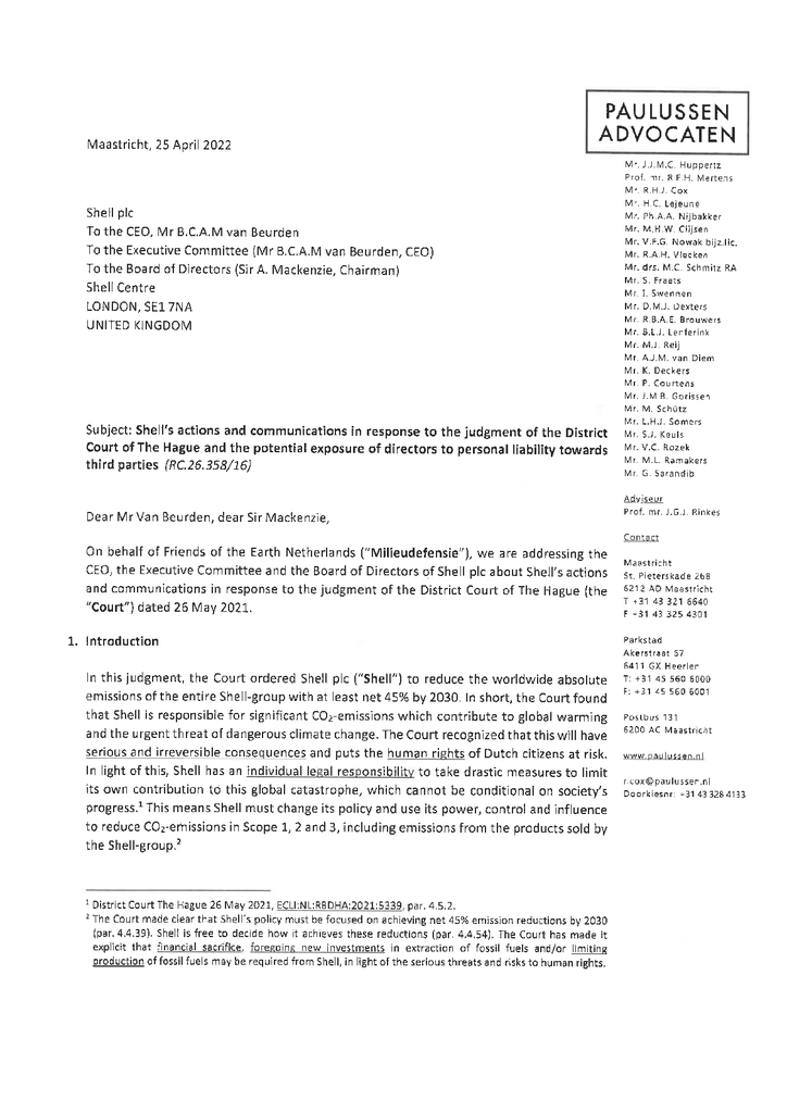 Voorbeeld van de eerste pagina van publicatie 'Brief aan de bestuursleden van Shell'