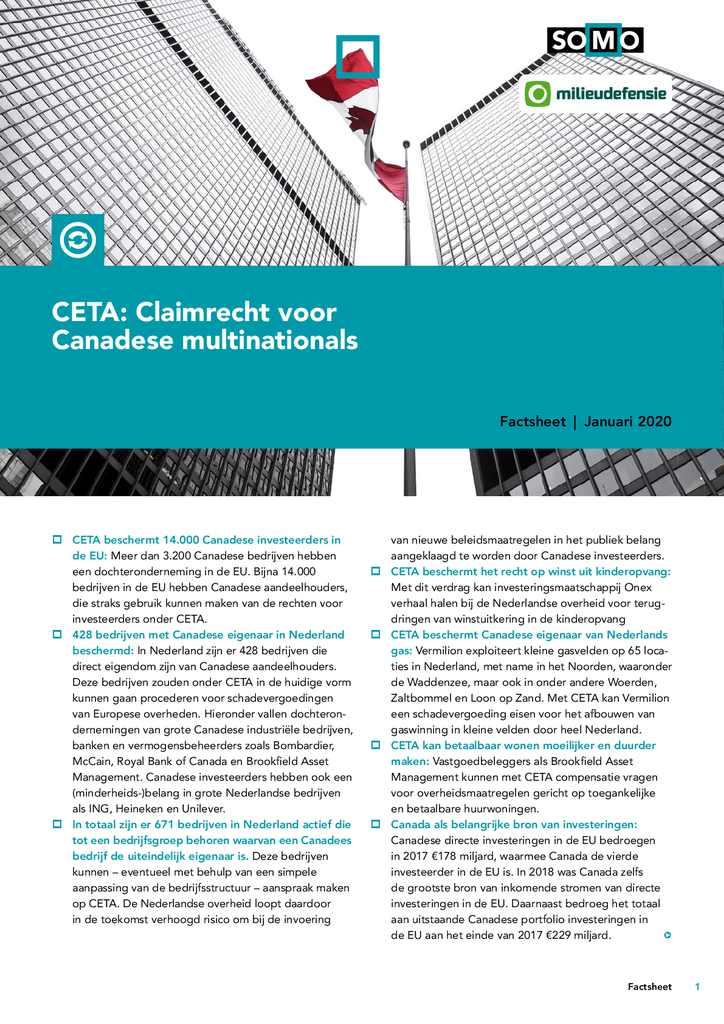 Voorbeeld van de eerste pagina van publicatie 'CETA, claimrecht voor Canadese multinationals'