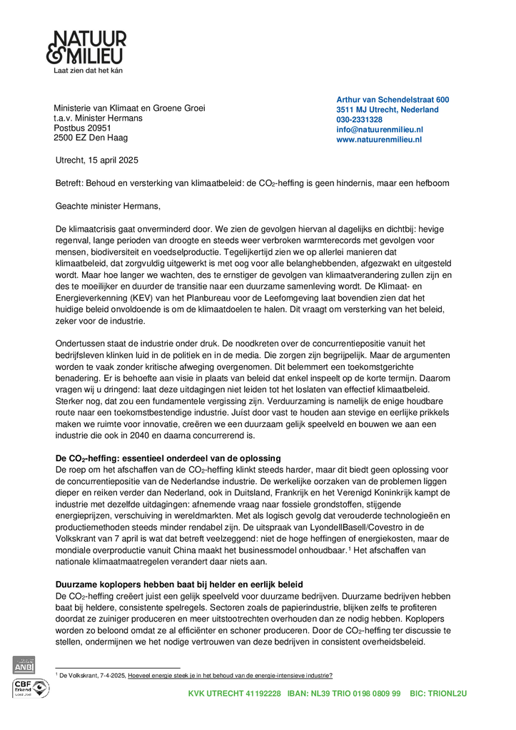 Voorbeeld van de eerste pagina van publicatie 'CO2-heffing zorgt voor innovatie en een eerlijk speelveld'