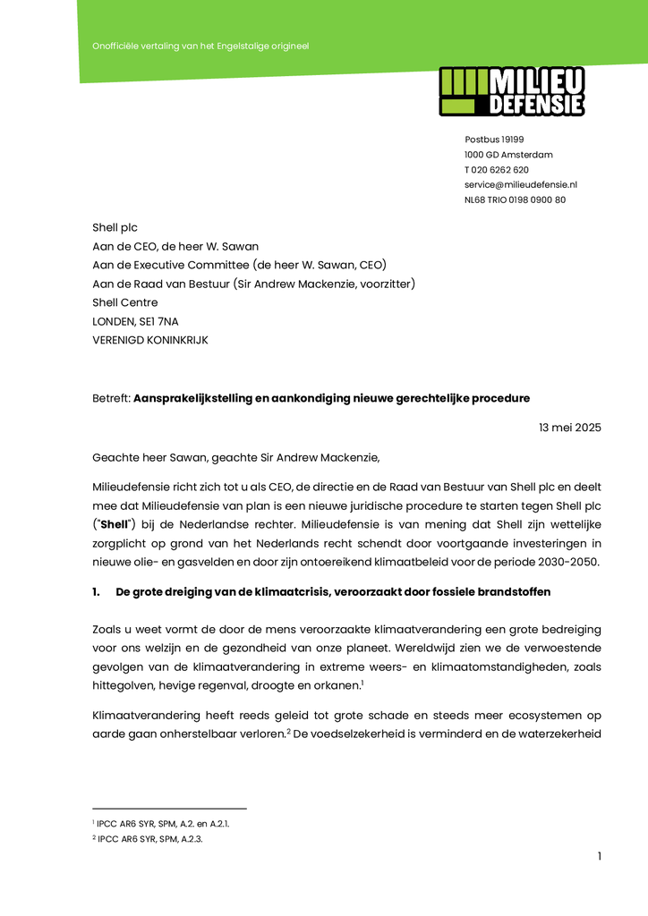 Voorbeeld van de eerste pagina van publicatie 'Dit is onze brief aan Shell'