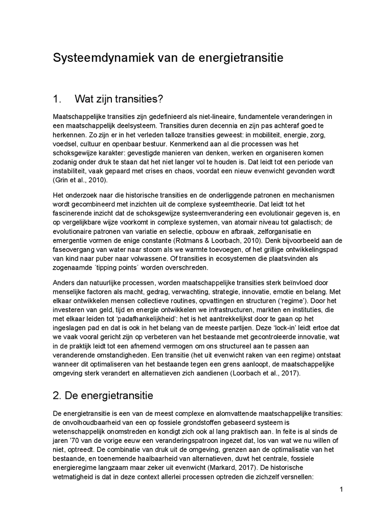 Voorbeeld van de eerste pagina van publicatie 'Klimaatzaak: systeemdynamiek van de energietransitie'