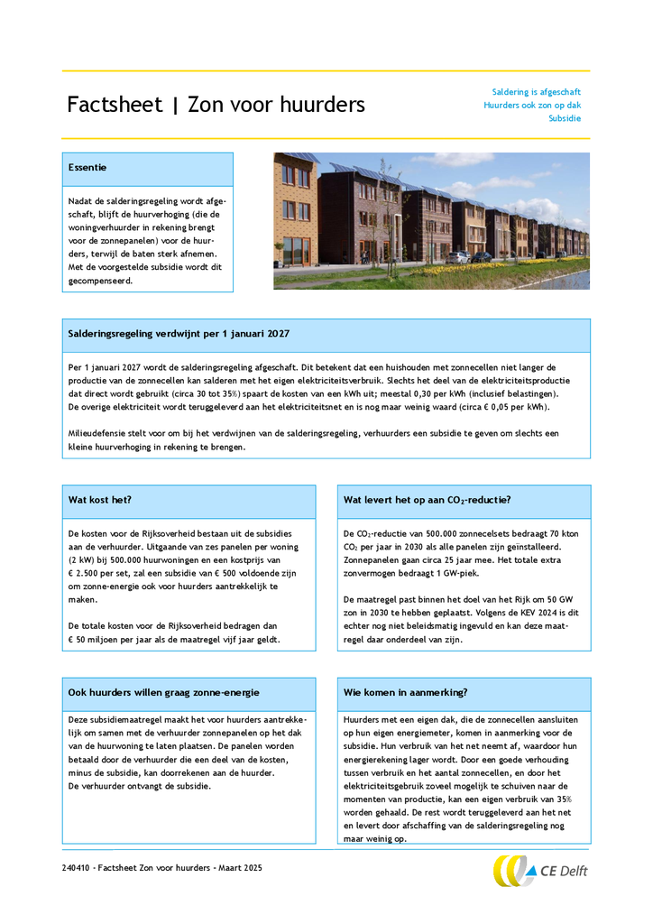 Voorbeeld van de eerste pagina van publicatie 'Factsheet: zon voor huurders'