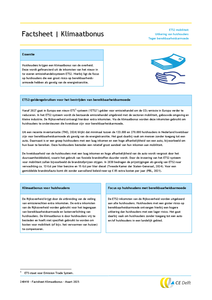 Voorbeeld van de eerste pagina van publicatie 'Factsheet: klimaatbonus'
