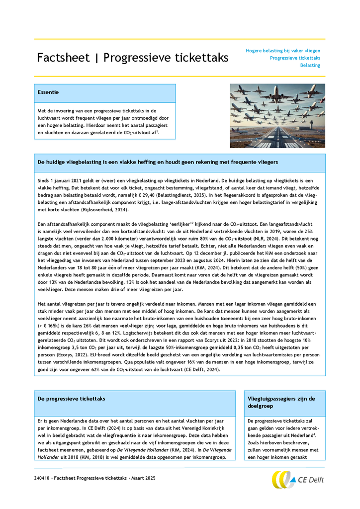 Voorbeeld van de eerste pagina van publicatie 'Factsheet: progressieve tickettaks'
