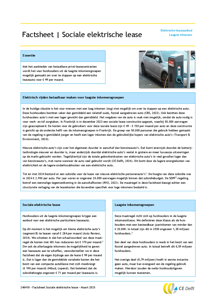 Voorbeeld van de eerste pagina van publicatie 'Factsheet: sociale elektrische lease'