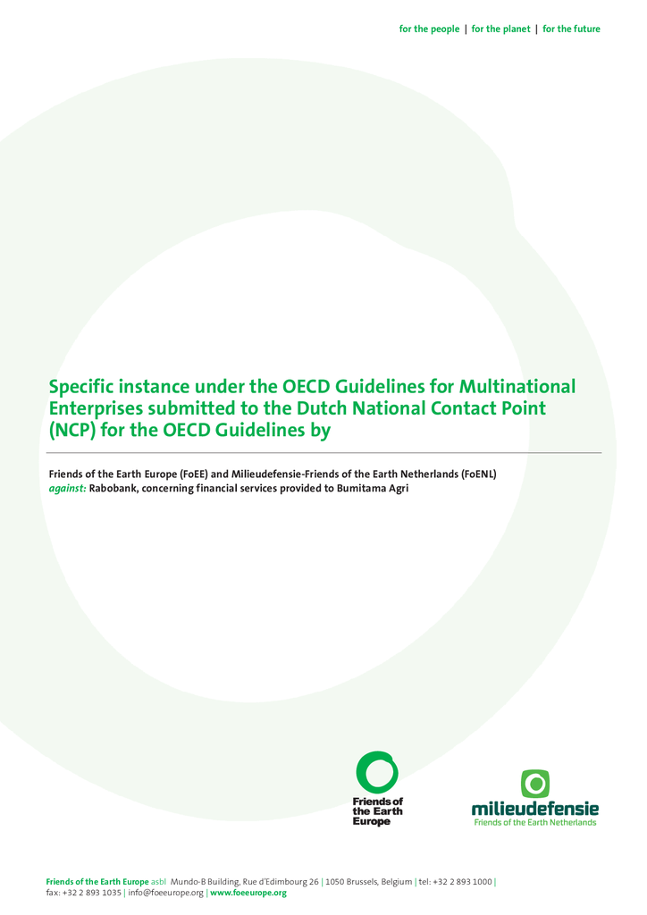 Voorbeeld van de eerste pagina van publicatie 'OECD complaint against Rabobank concerning financial services to Bumitama'