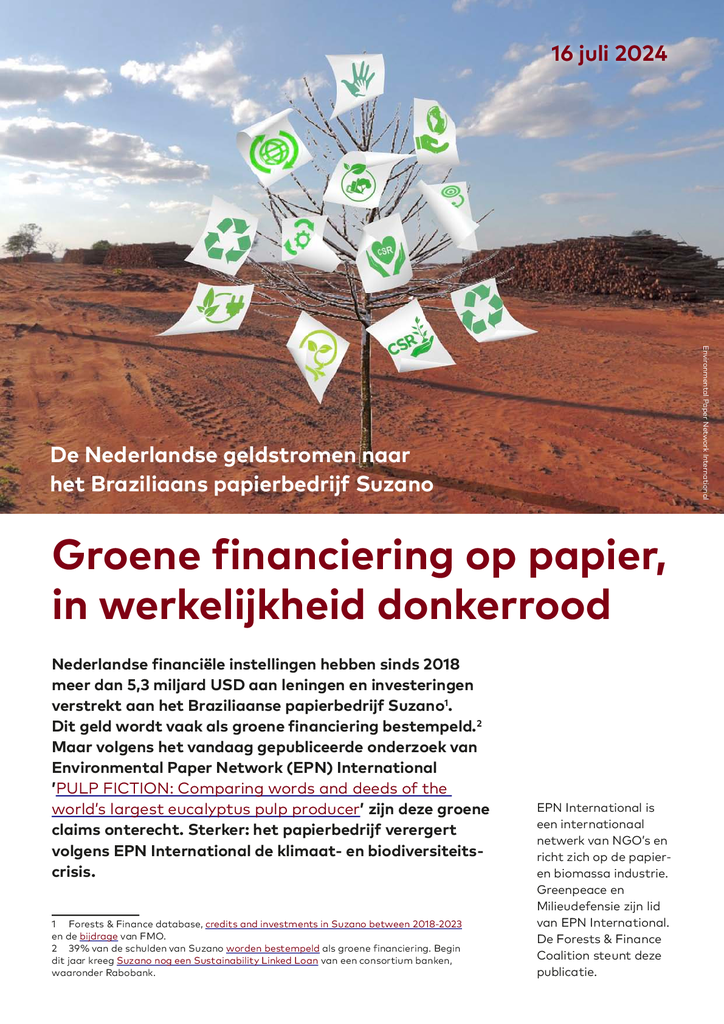 Voorbeeld van de eerste pagina van publicatie ''Groene' papiergigant zorgt voor grootschalige ontbossing'