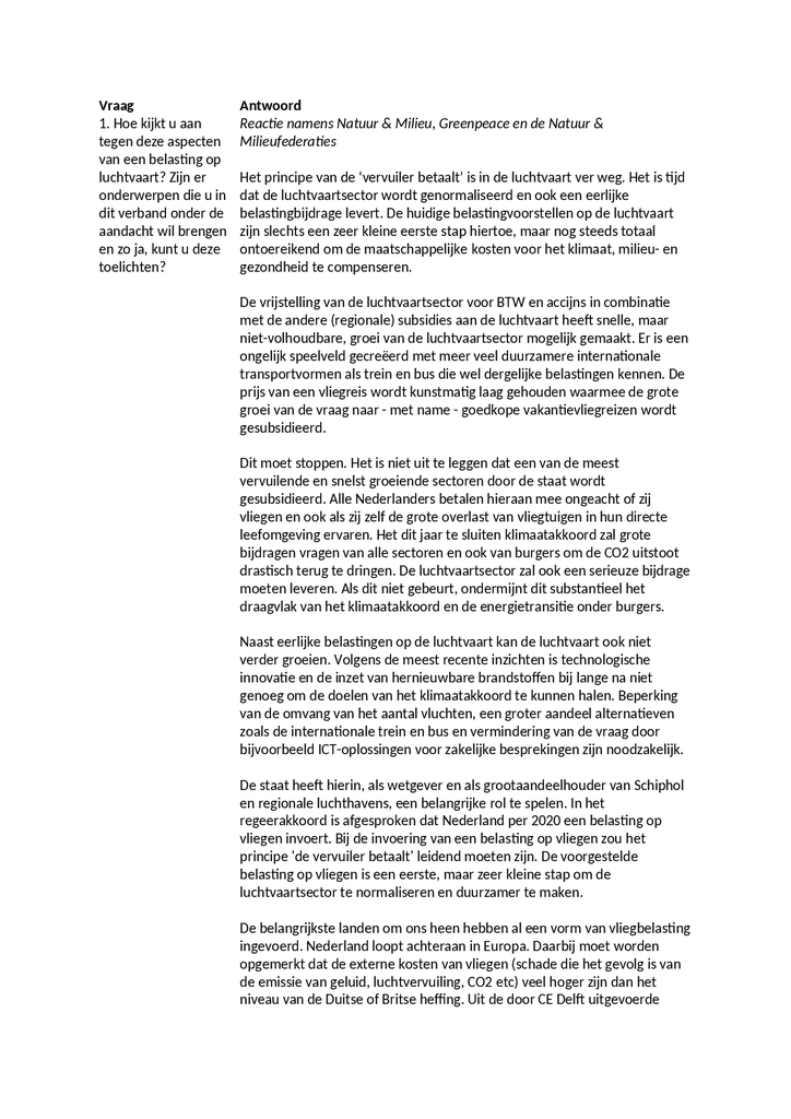 Voorbeeld van de eerste pagina van publicatie 'Aanbiedingsbrief internetconsultatie luchtvaartbelasting'