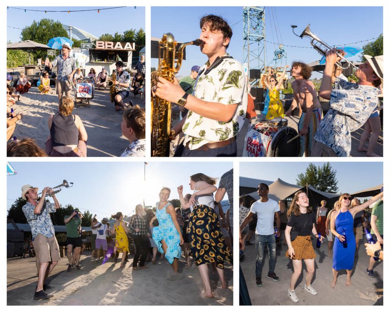 Fotocollage genieten van muziek en dansen tijdens het Klimaatfestival