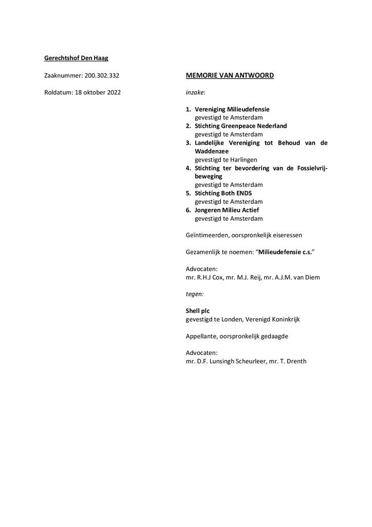 Voorbeeld van de eerste pagina van publicatie 'Klimaatzaak: memorie van antwoord'