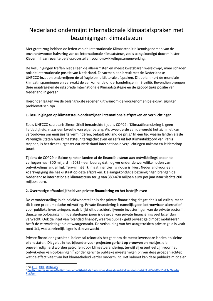 Voorbeeld van de eerste pagina van publicatie 'Kabinet zet met nieuw ontwikkelingsbeleid klimaat op het spel'