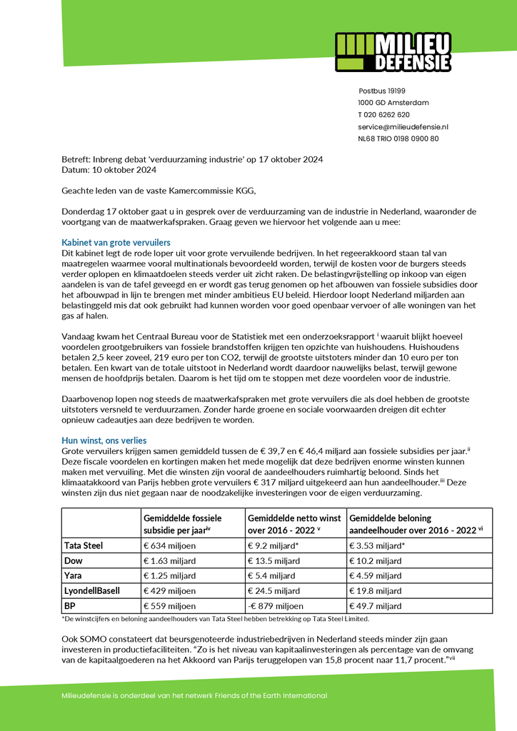 Voorbeeld van de eerste pagina van publicatie 'Stop subsidies voor bedrijven die geen goed klimaatplan hebben'