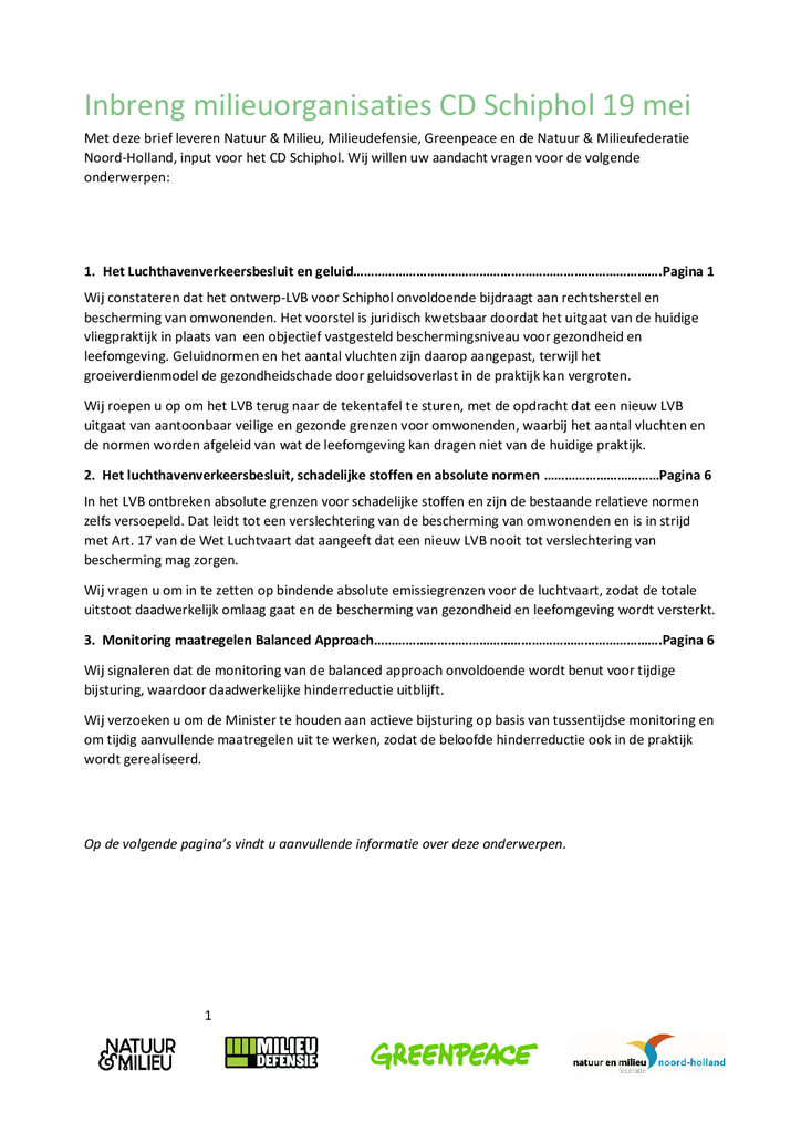 Voorbeeld van de eerste pagina van publicatie 'Lobbybrief CD Schiphol'