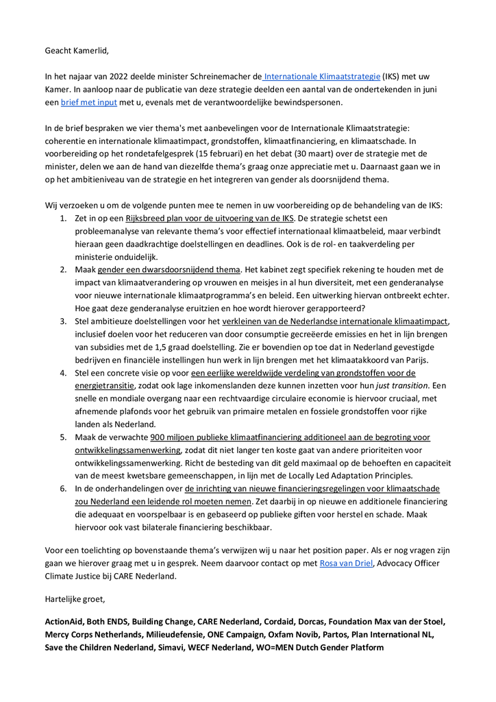 Voorbeeld van de eerste pagina van publicatie 'Internationale Klimaatstrategie: 6 adviezen aan Kamerleden'