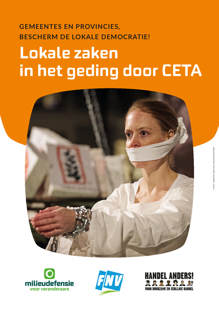 Voorbeeld van de eerste pagina van publicatie 'Lokale zaken in het geding door CETA - Gemeentes en provincies, bescherm de lokale democratie'