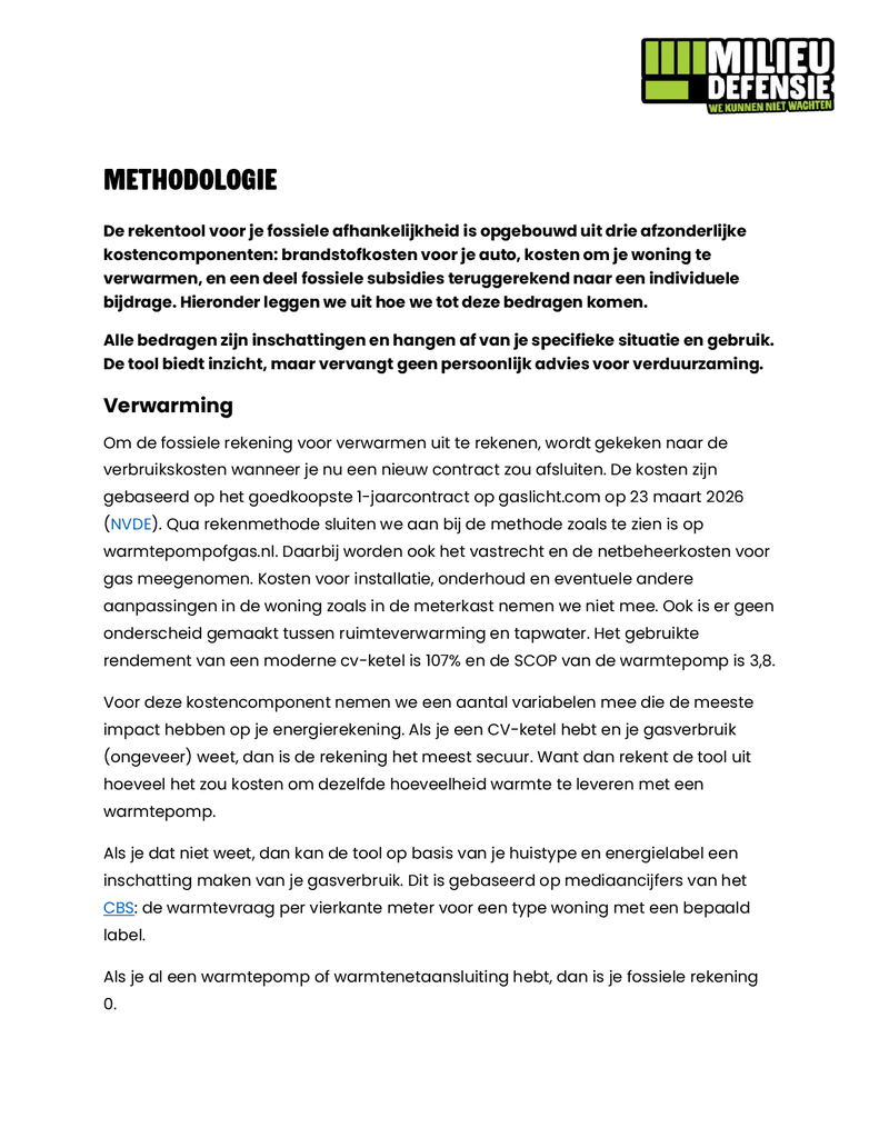 Voorbeeld van de eerste pagina van publicatie 'Methodologie bij rekentool fossiele afhankelijkheid'