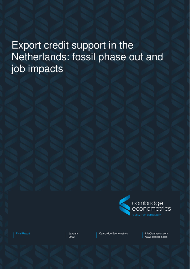 Voorbeeld van de eerste pagina van publicatie 'Onderzoek: exportsteun voor duurzame energie levert tot wel 30% meer banen op'