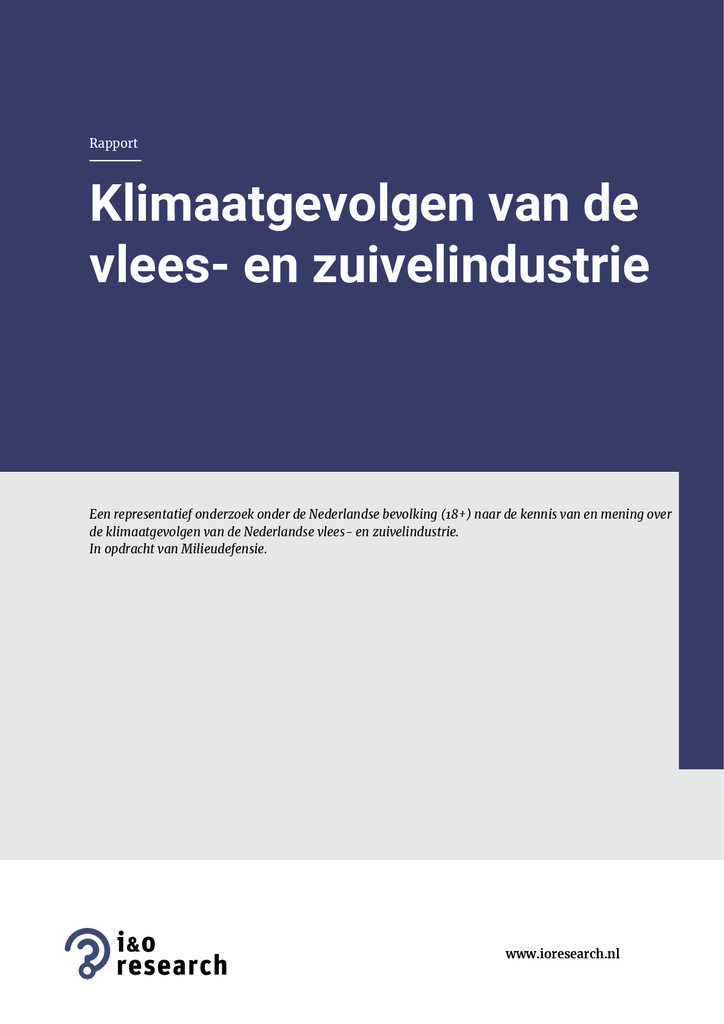 Voorbeeld van de eerste pagina van publicatie 'Opiniepeiling: klimaatgevolgen van de vlees- en zuivelindustrie'