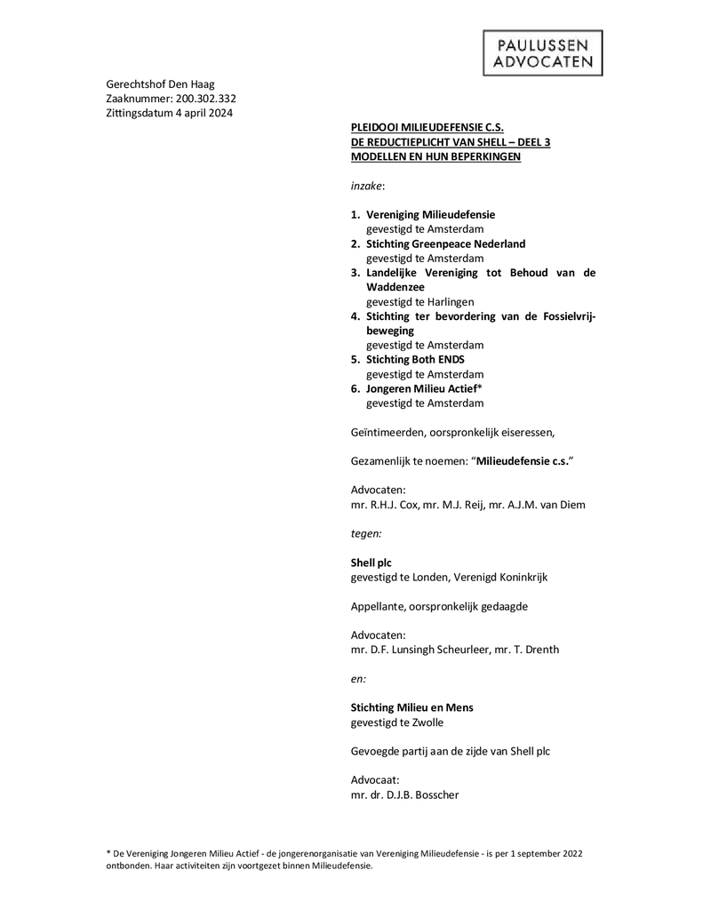 Voorbeeld van de eerste pagina van publicatie 'Pleitnota Milieudefensie zittingsdag 3 hoger beroep Klimaatzaak Shell (deel 3)'