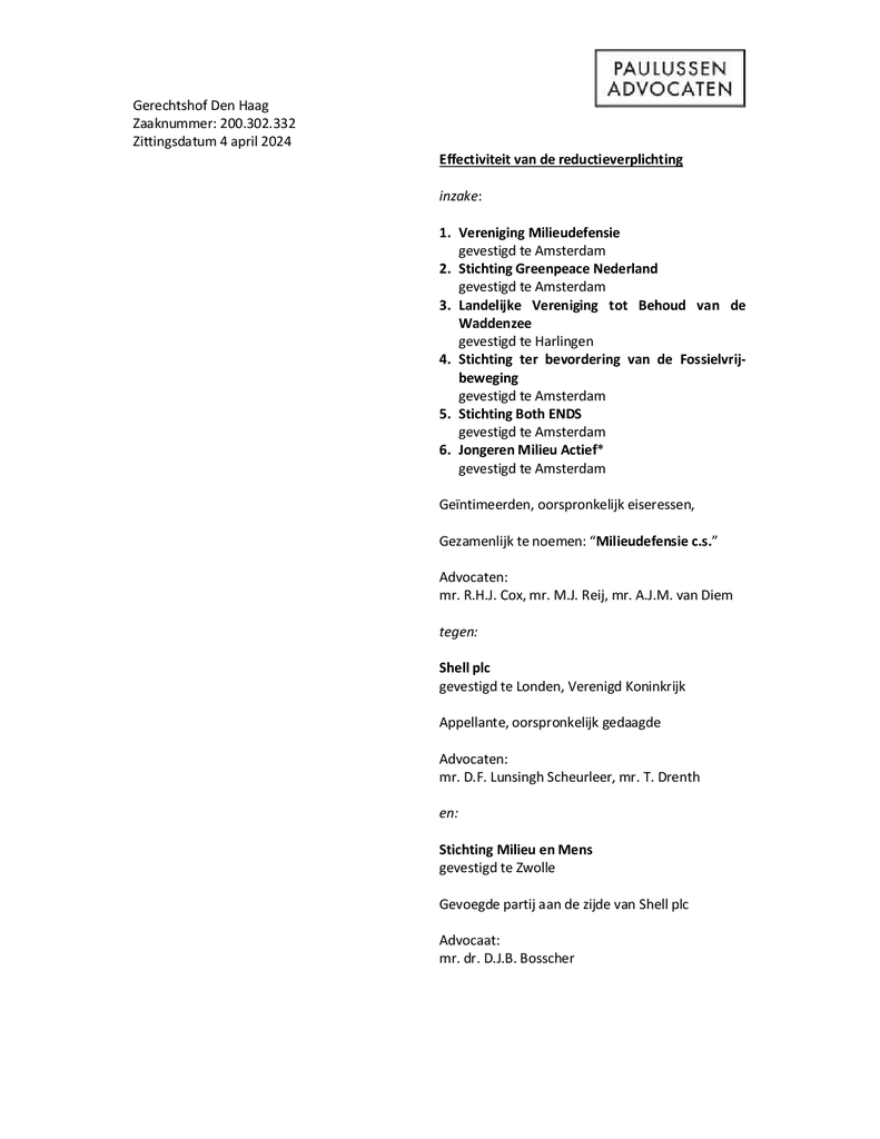 Voorbeeld van de eerste pagina van publicatie 'Pleitnota Milieudefensie zittingsdag 3 hoger beroep Klimaatzaak Shell (deel 5)'