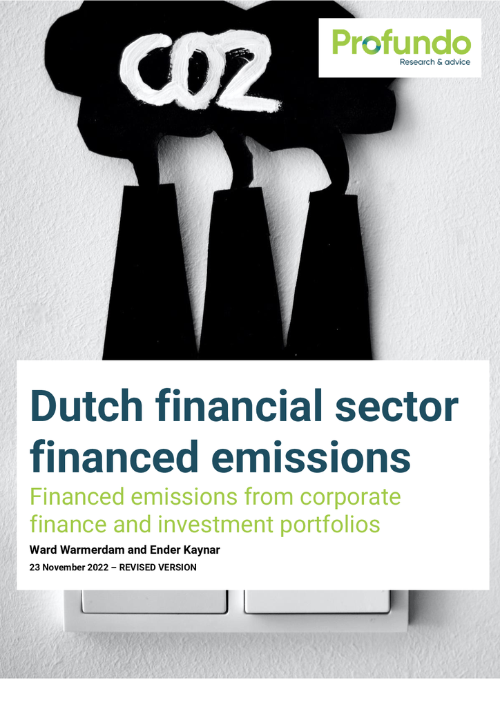 Voorbeeld van de eerste pagina van publicatie 'Rapport: gefinancierde uitstoot van de Nederlandse financiële sector'