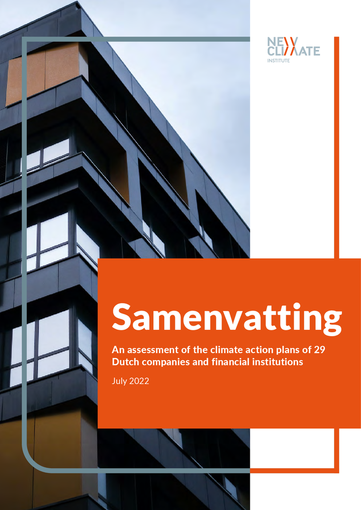 Voorbeeld van de eerste pagina van publicatie 'Samenvatting (NL): onderzoek naar de klimaatplannen van 29 grote vervuilers'