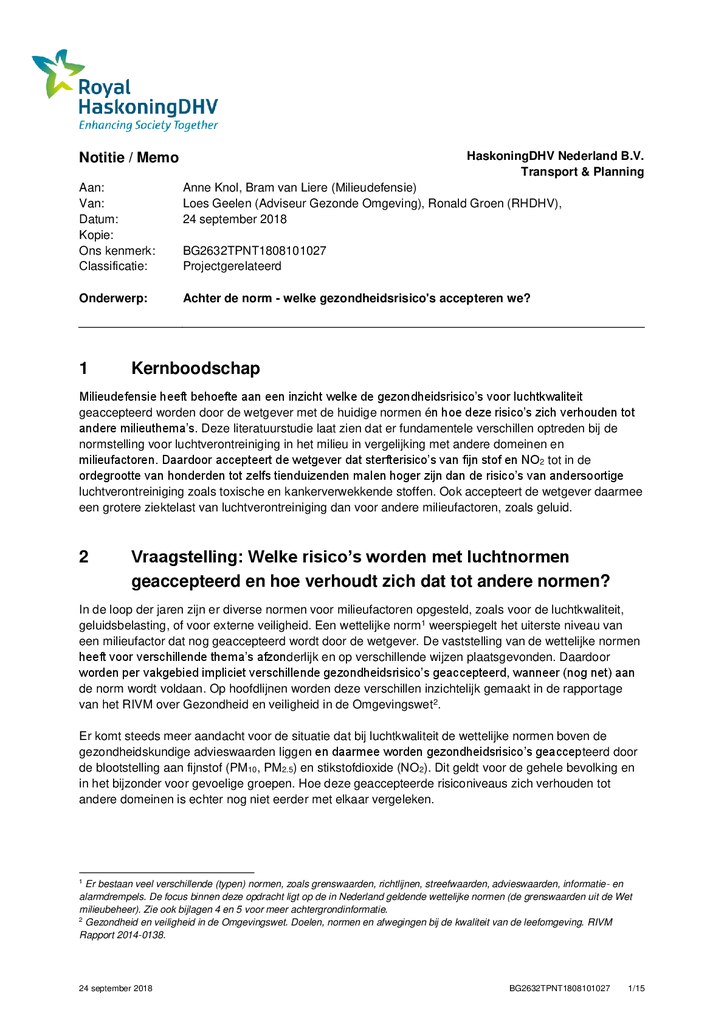 Voorbeeld van de eerste pagina van publicatie 'Welke gezondheidsrisico's door luchtvervuiling accepteren we?'