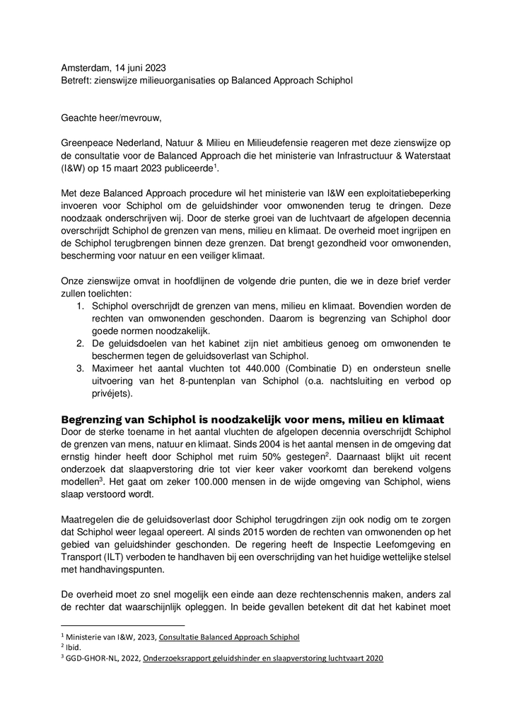 Voorbeeld van de eerste pagina van publicatie 'Milieuorganisaties: grenzen aan Schiphol noodzakelijk'
