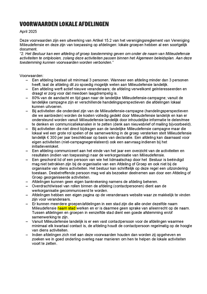 Voorbeeld van de eerste pagina van publicatie 'Voorwaarden Lokale Afdelingen'